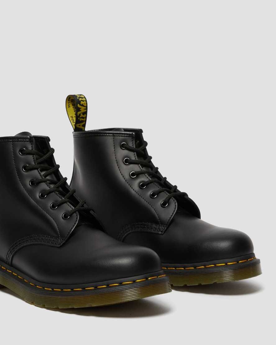 Dr Martens 101 Yellow Stitch Smooth Leder Stiefeletten Herren Schwarz | BPA-710854