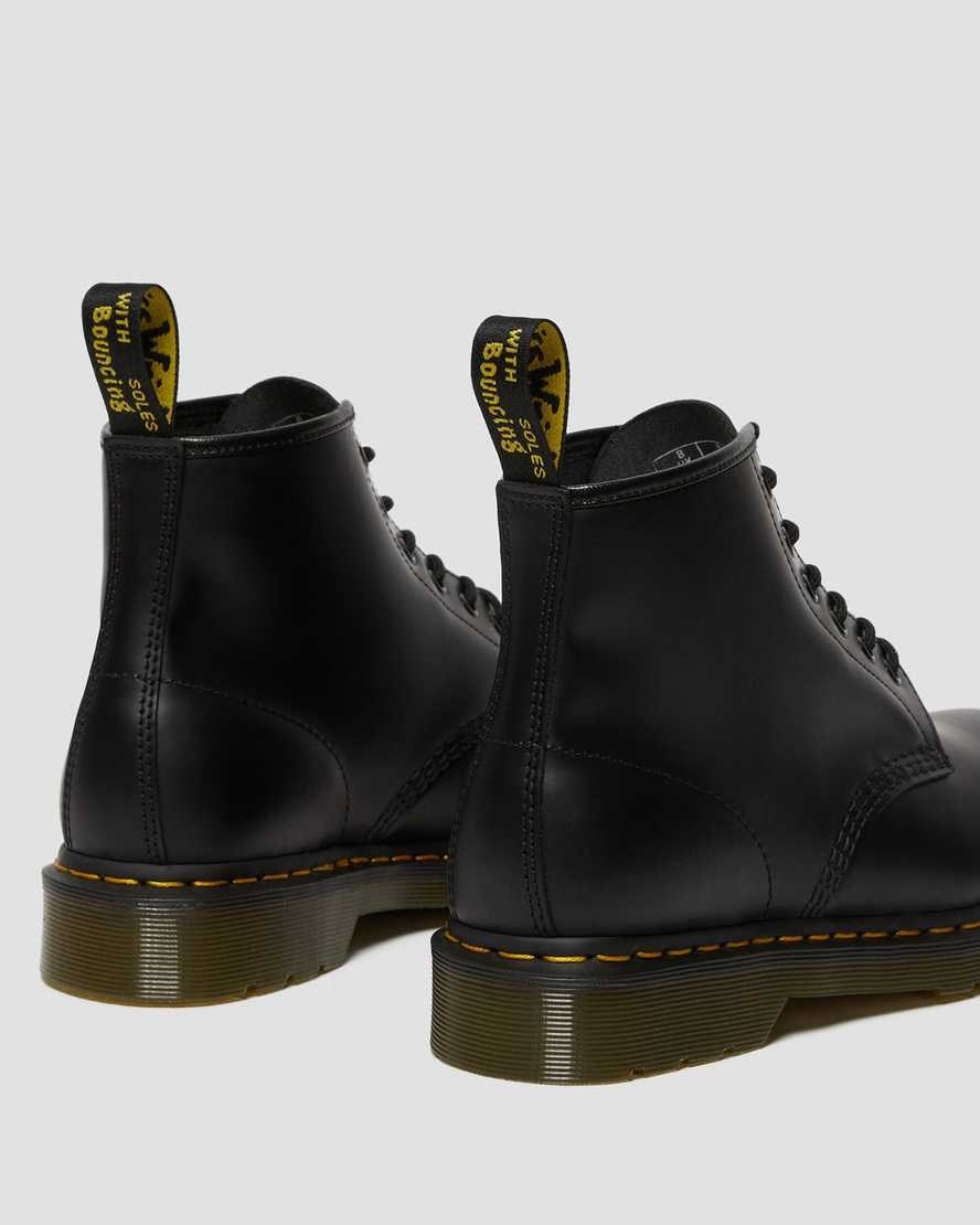 Dr Martens 101 Yellow Stitch Smooth Leder Stiefeletten Herren Schwarz | BPA-710854