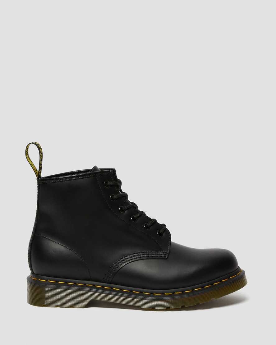 Dr Martens 101 Yellow Stitch Smooth Leder Stiefeletten Herren Schwarz | BPA-710854