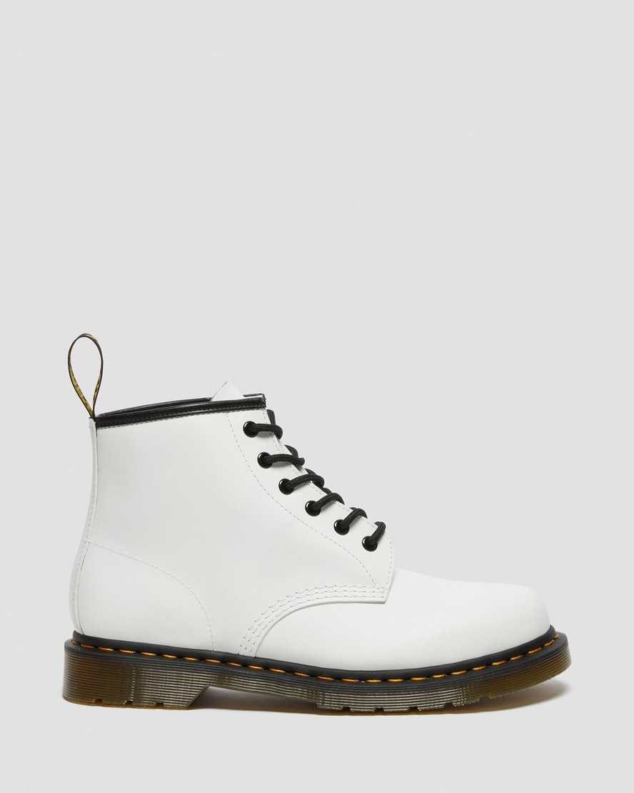 Dr Martens 101 Yellow Stitch Smooth Leder Stiefeletten Damen Weiß | JWF-260983