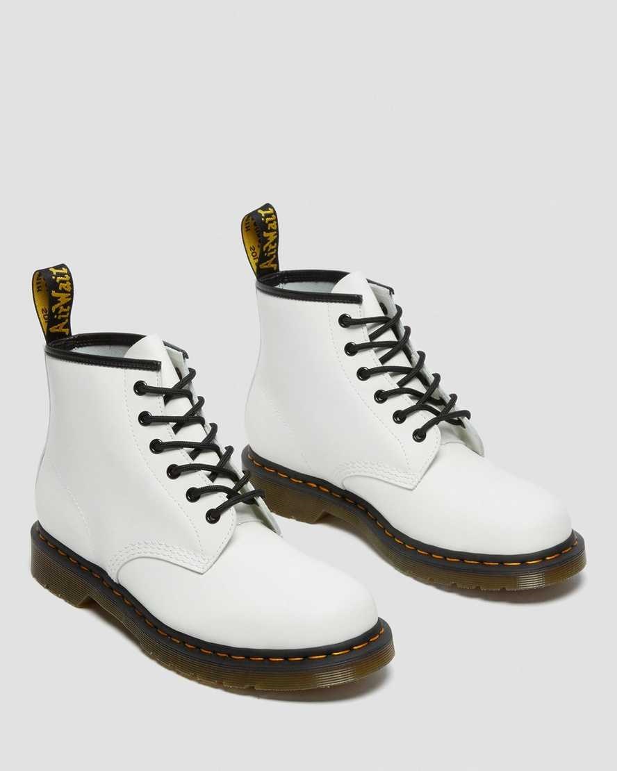 Dr Martens 101 Yellow Stitch Smooth Leder Stiefeletten Damen Weiß | JWF-260983