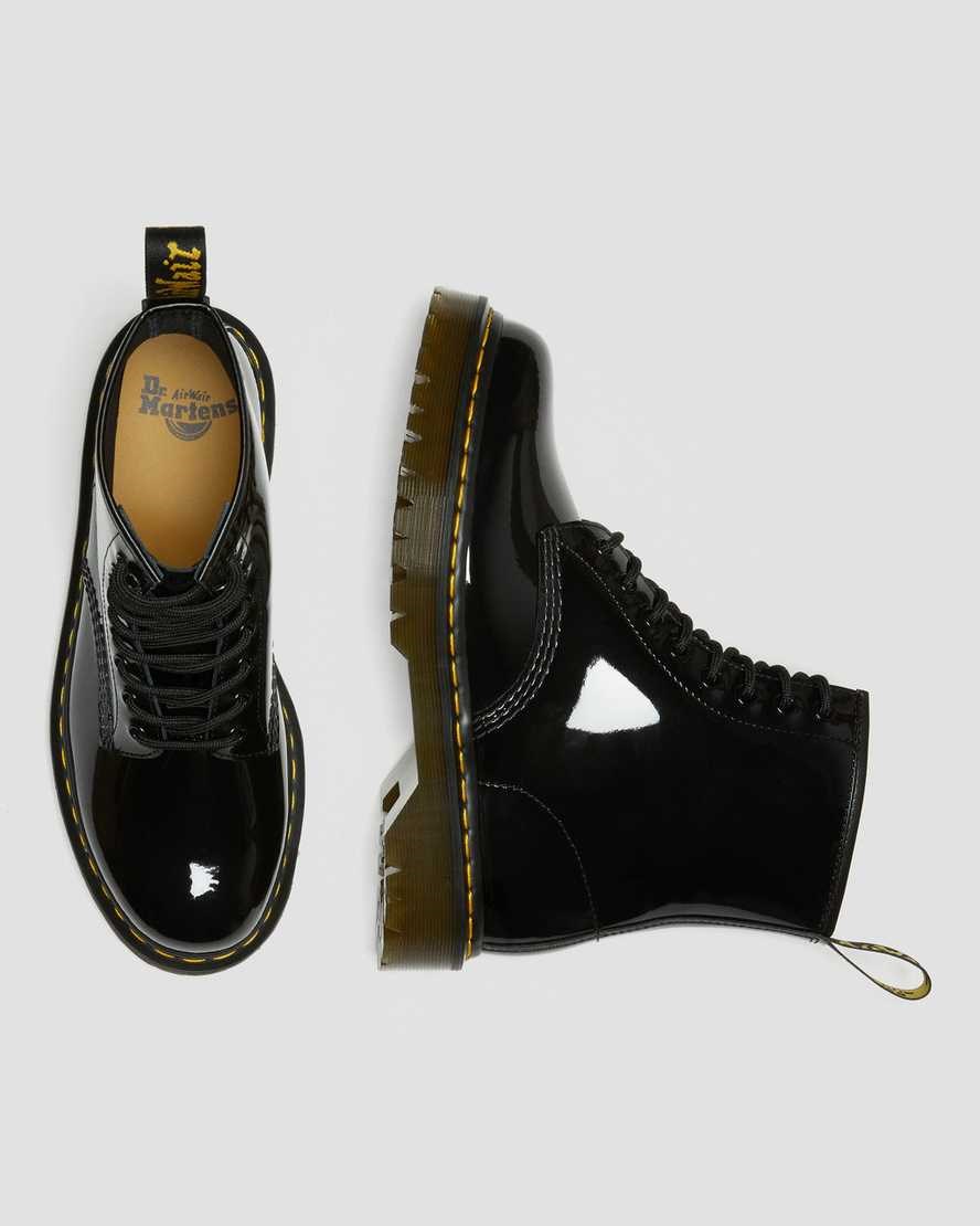 Dr Martens 1460 Bex Lack Leder Schnürstiefel Herren Schwarz | CQB-284175