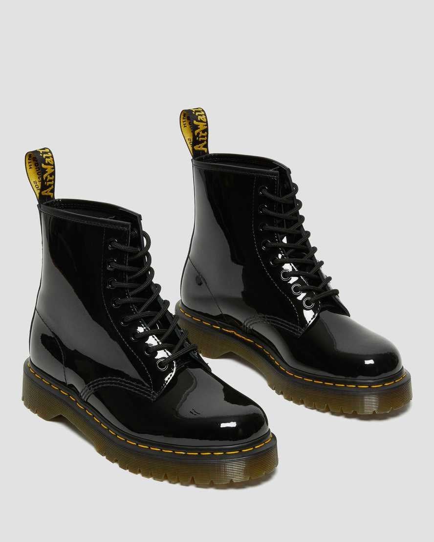 Dr Martens 1460 Bex Lack Leder Schnürstiefel Herren Schwarz | CQB-284175