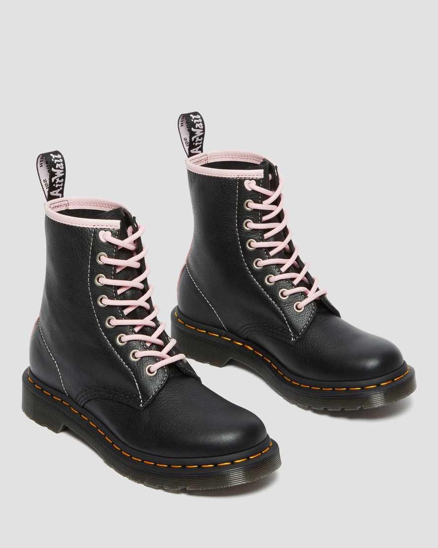 Dr Martens 1460 Contrast Leder Schnürstiefel Damen Schwarz Rosa | IWO-792508