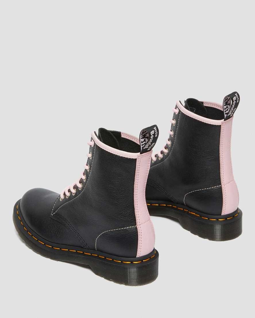 Dr Martens 1460 Contrast Leder Schnürstiefel Damen Schwarz Rosa | IWO-792508