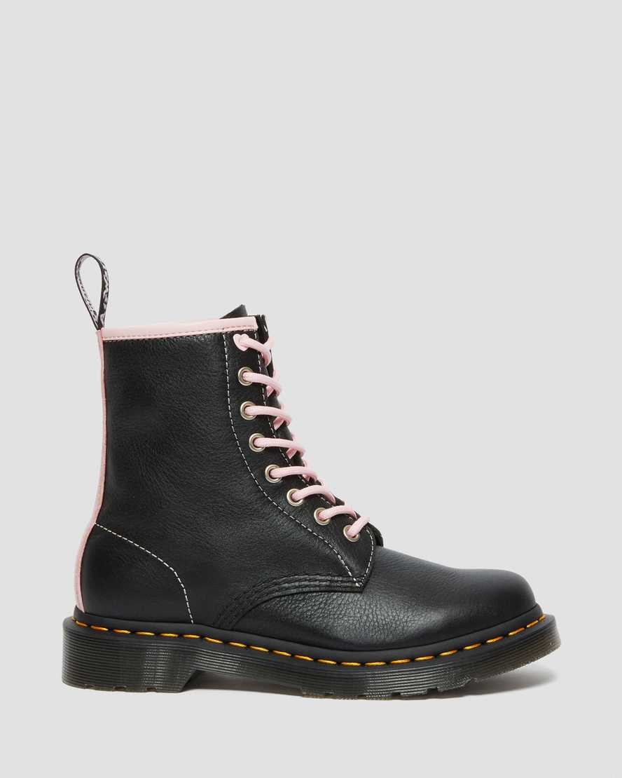 Dr Martens 1460 Contrast Leder Schnürstiefel Damen Schwarz Rosa | IWO-792508