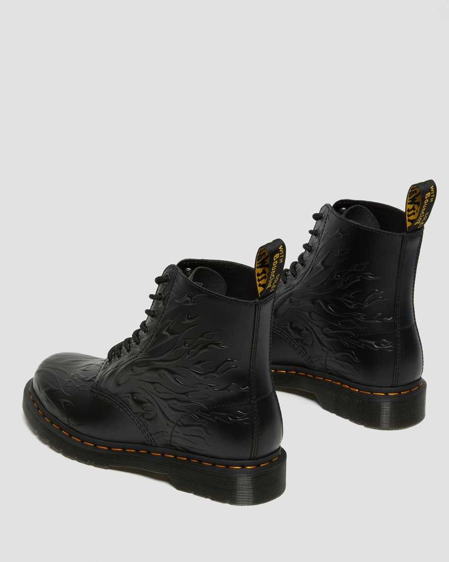 Dr Martens 1460 Flames Emboss Leder Schnürstiefel Herren Schwarz | NKV-941835