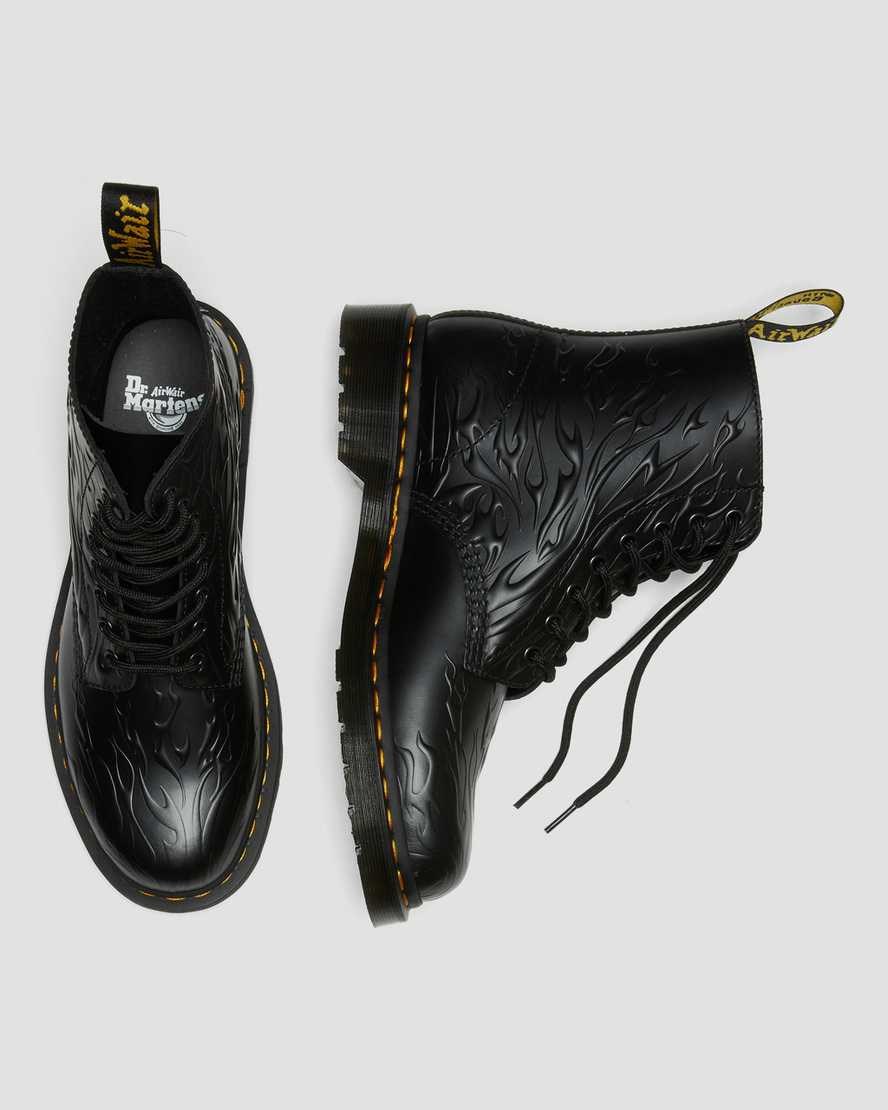 Dr Martens 1460 Flames Emboss Leder Schnürstiefel Herren Schwarz | NKV-941835