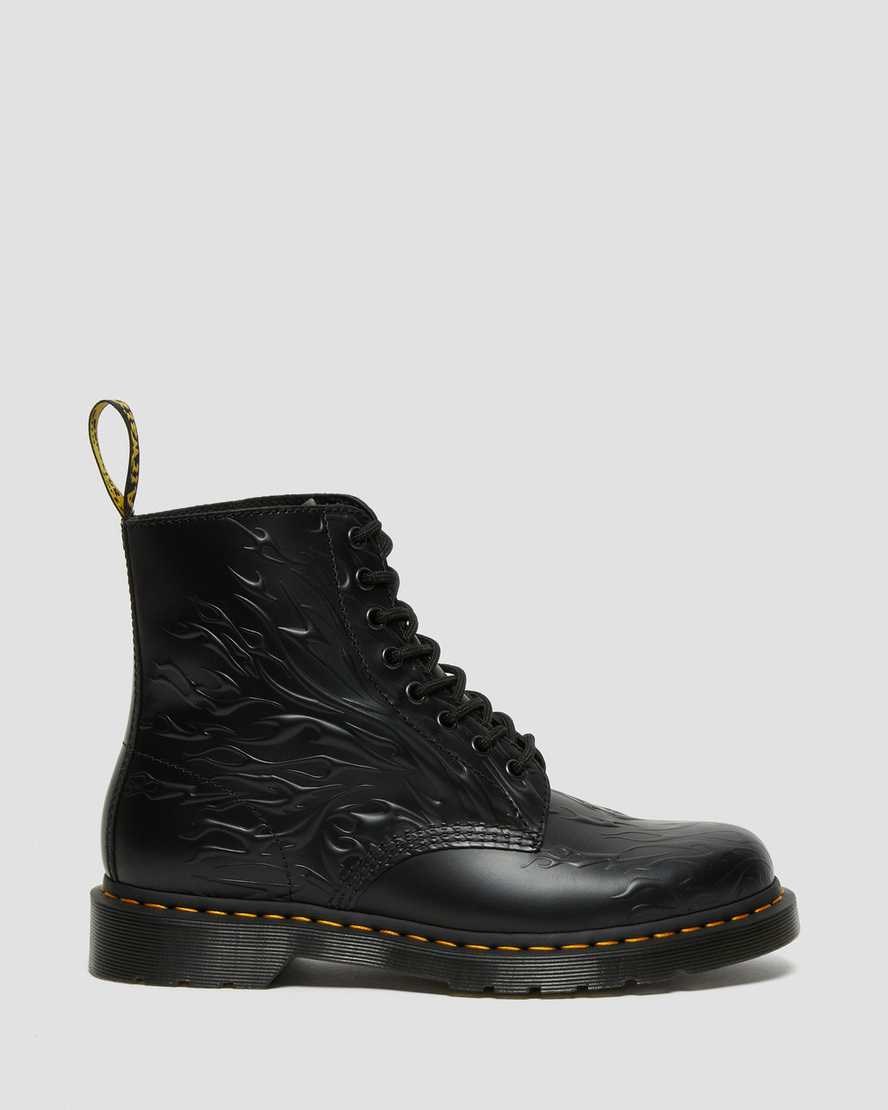 Dr Martens 1460 Flames Emboss Leder Schnürstiefel Damen Schwarz | ZIT-967302