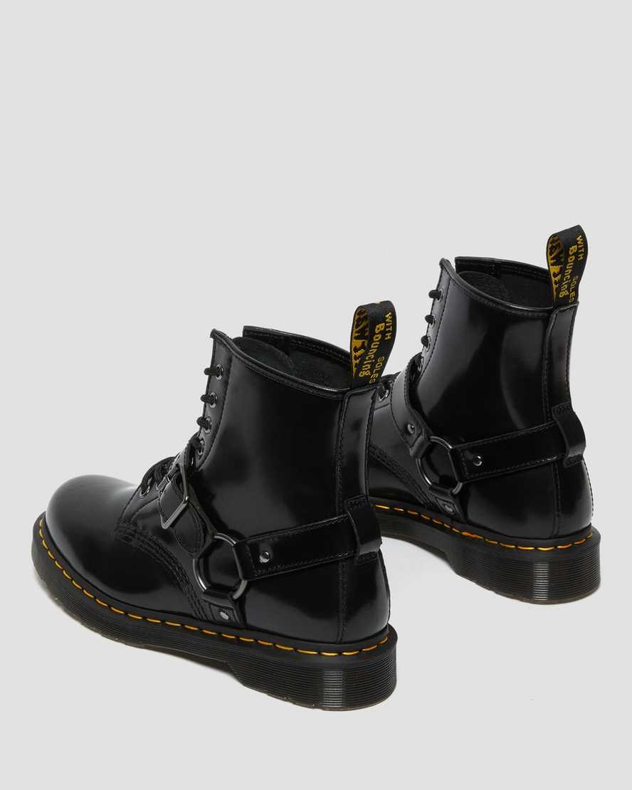 Dr Martens 1460 Harness Leder Schnürstiefel Damen Schwarz | HRW-051946