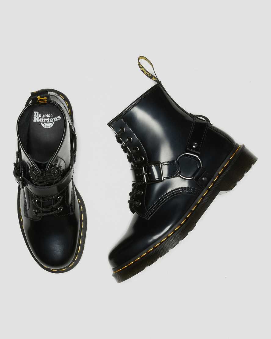 Dr Martens 1460 Harness Leder Schnürstiefel Damen Schwarz | HRW-051946