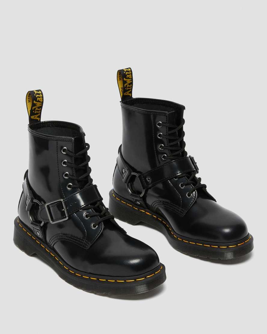 Dr Martens 1460 Harness Leder Schnürstiefel Damen Schwarz | HRW-051946