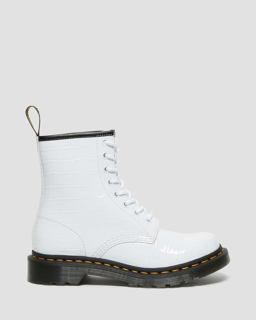 Dr Martens 1460 Lack Croc Emboss Leder Stiefeletten Damen Weiß | QDZ-359728