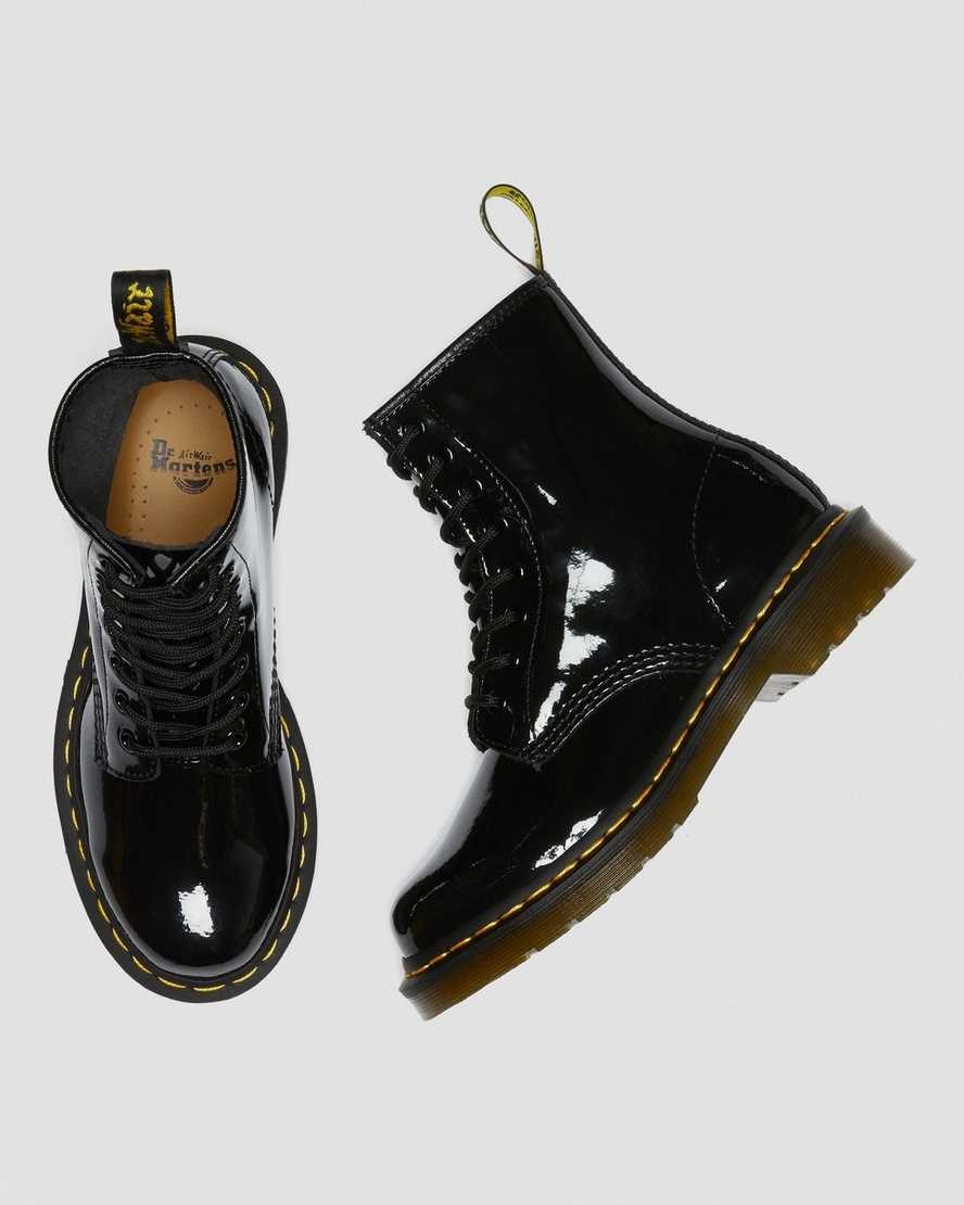 Dr Martens 1460 Lack Leder Schnürstiefel Damen Schwarz | UOI-695273