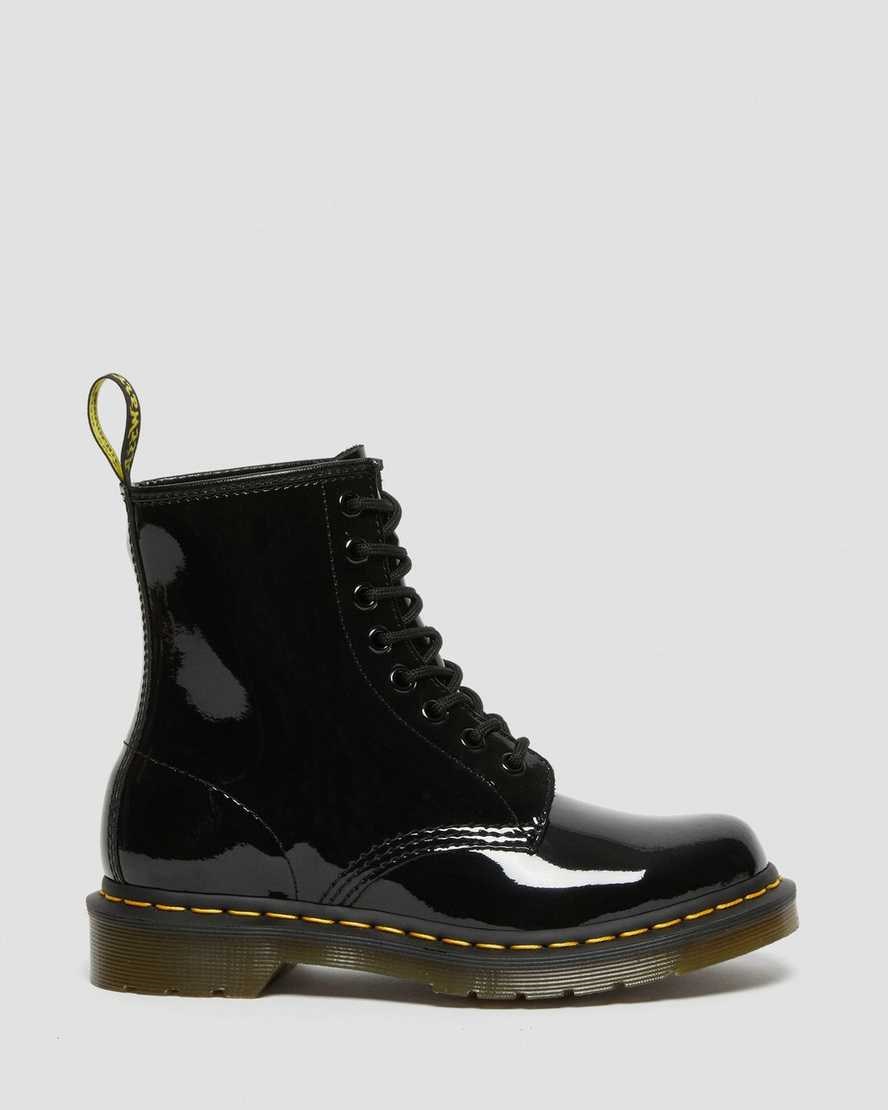 Dr Martens 1460 Lack Leder Schnürstiefel Damen Schwarz | UOI-695273