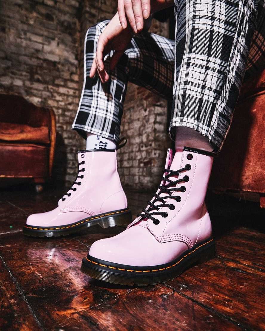 Dr Martens 1460 Lack Leder Schnürstiefel Damen Rosa | XOY-236179