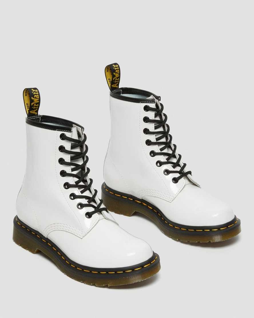 Dr Martens 1460 Lack Leder Schnürstiefel Damen Weiß | YJU-804192