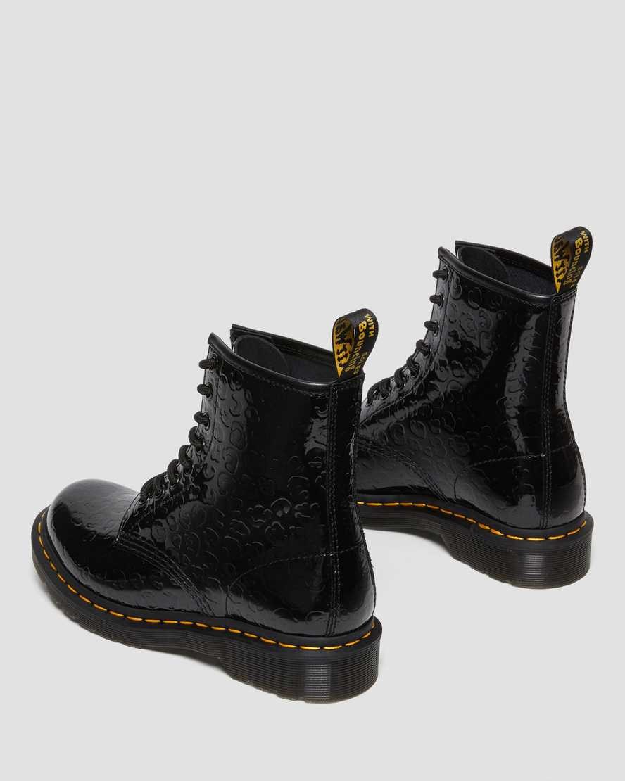 Dr Martens 1460 Leopard Emboss Lack Leder Schnürstiefel Damen Schwarz | AGF-094817