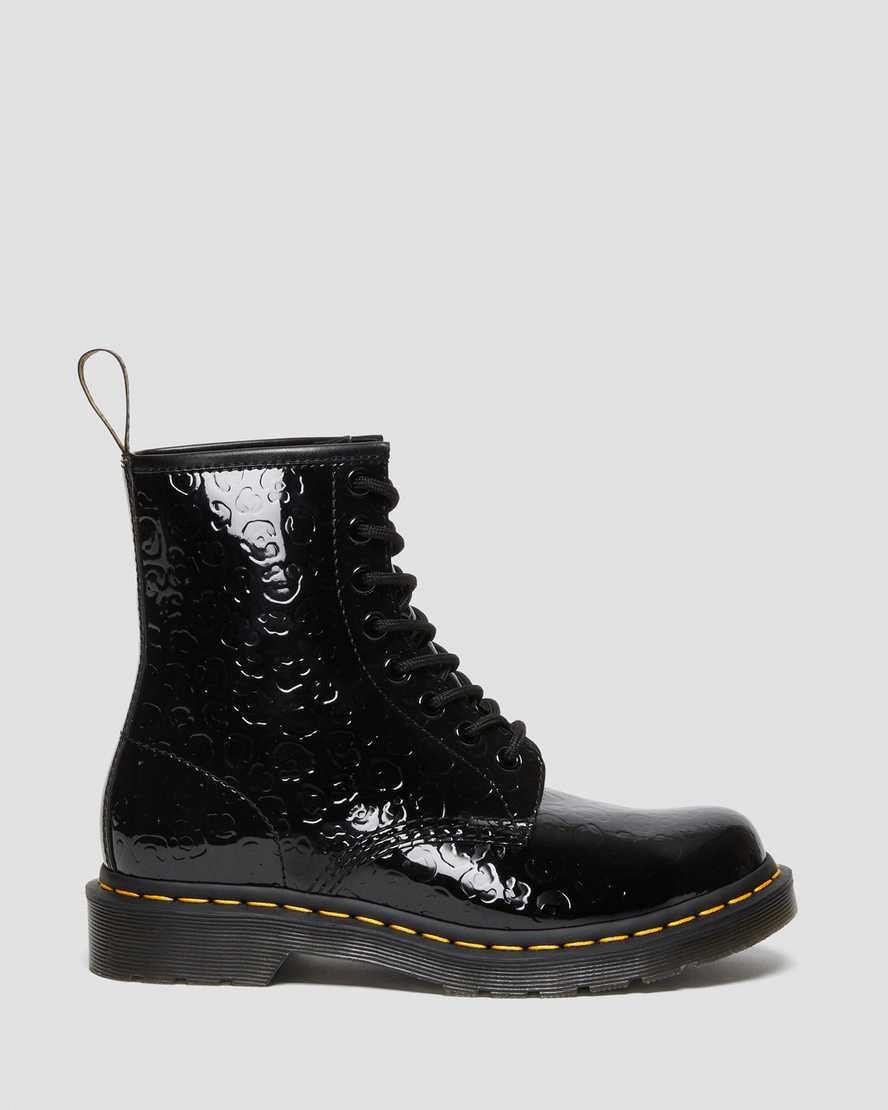 Dr Martens 1460 Leopard Emboss Lack Leder Schnürstiefel Damen Schwarz | AGF-094817