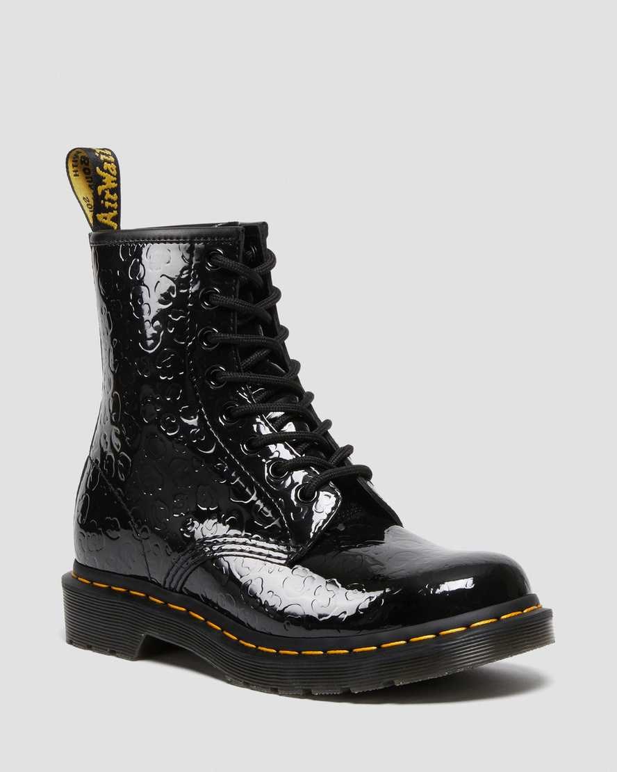 Dr Martens 1460 Leopard Emboss Lack Leder Schnürstiefel Damen Schwarz | AGF-094817