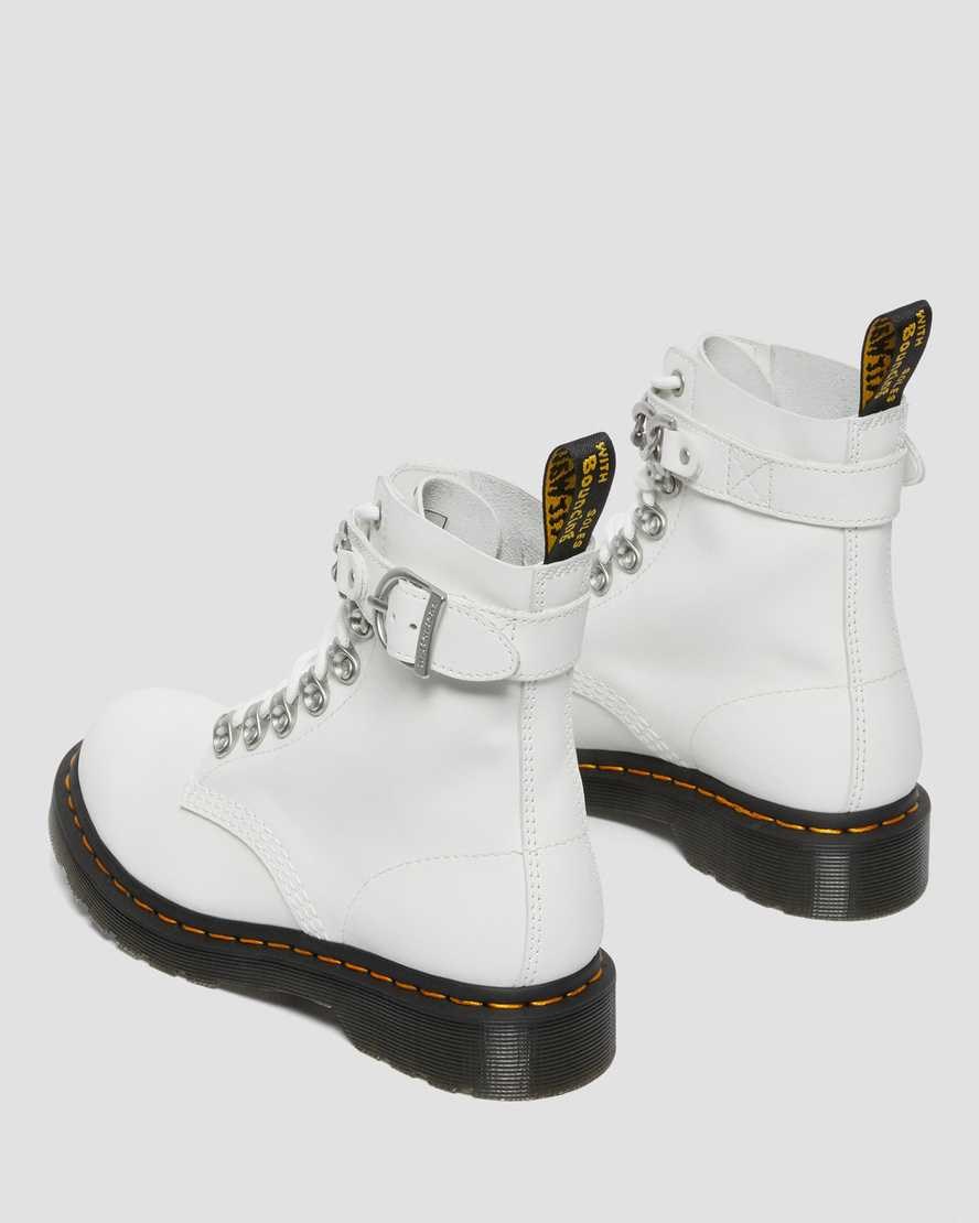 Dr Martens 1460 Pascal Chain Leder Schnürstiefel Damen Weiß | IBD-827094