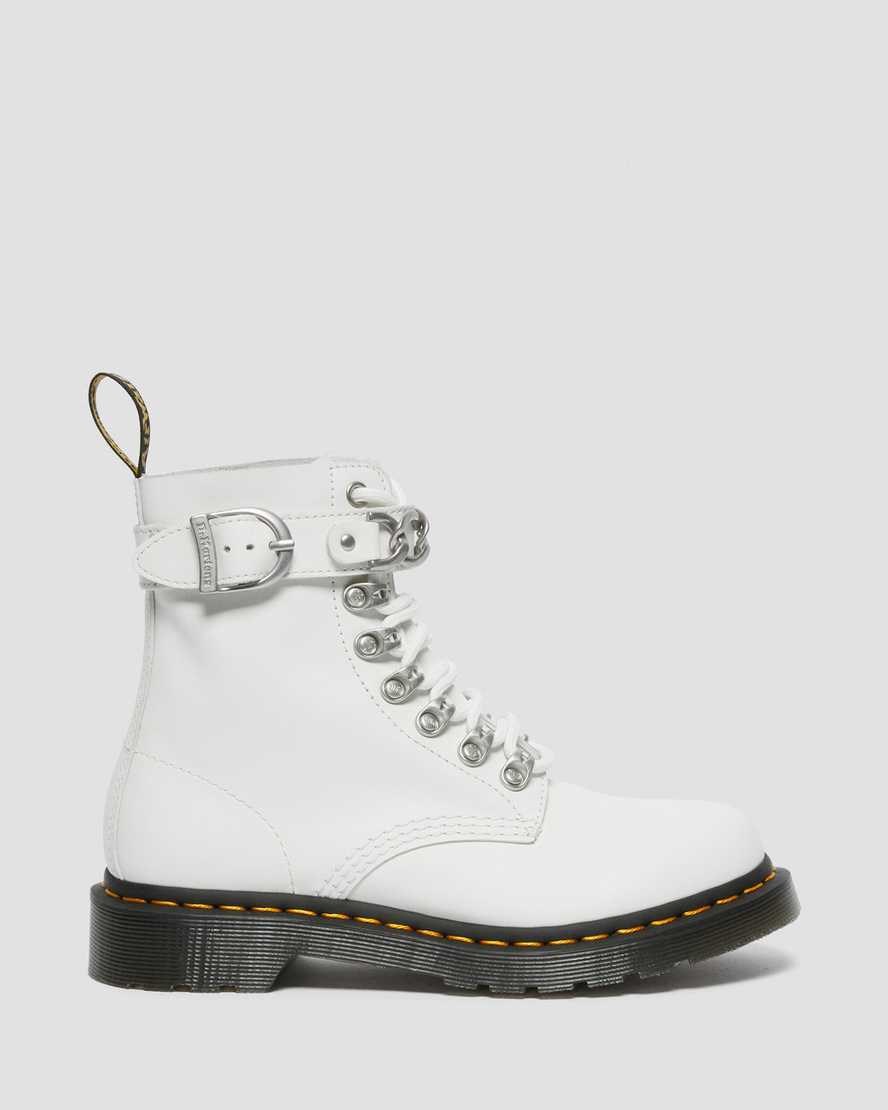 Dr Martens 1460 Pascal Chain Leder Schnürstiefel Damen Weiß | IBD-827094