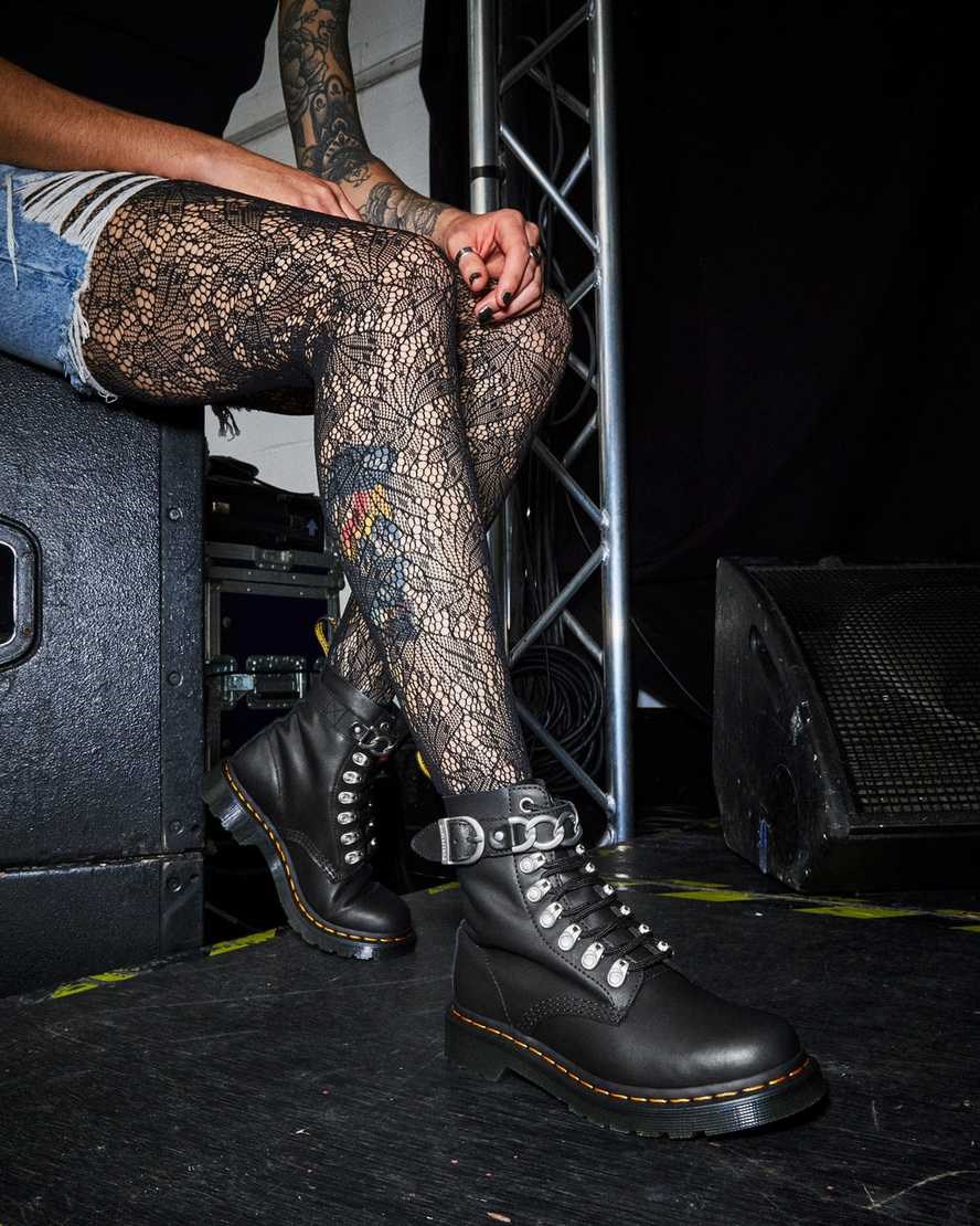 Dr Martens 1460 Pascal Chain Leder Schnürstiefel Damen Schwarz | LBY-071943