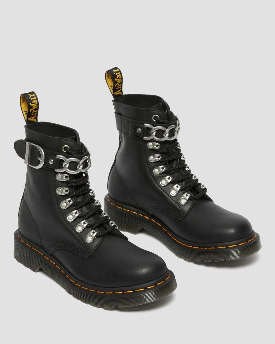 Dr Martens 1460 Pascal Chain Leder Schnürstiefel Damen Schwarz | LBY-071943