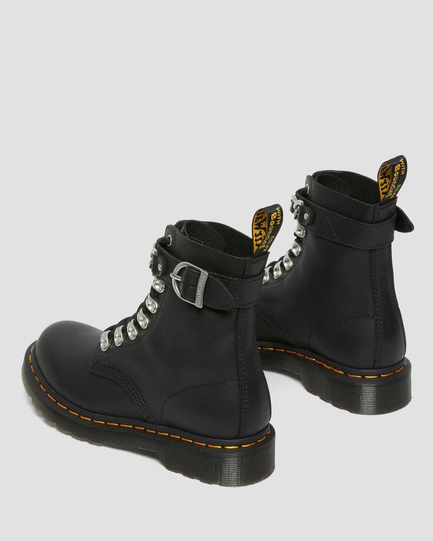 Dr Martens 1460 Pascal Chain Leder Schnürstiefel Damen Schwarz | LBY-071943