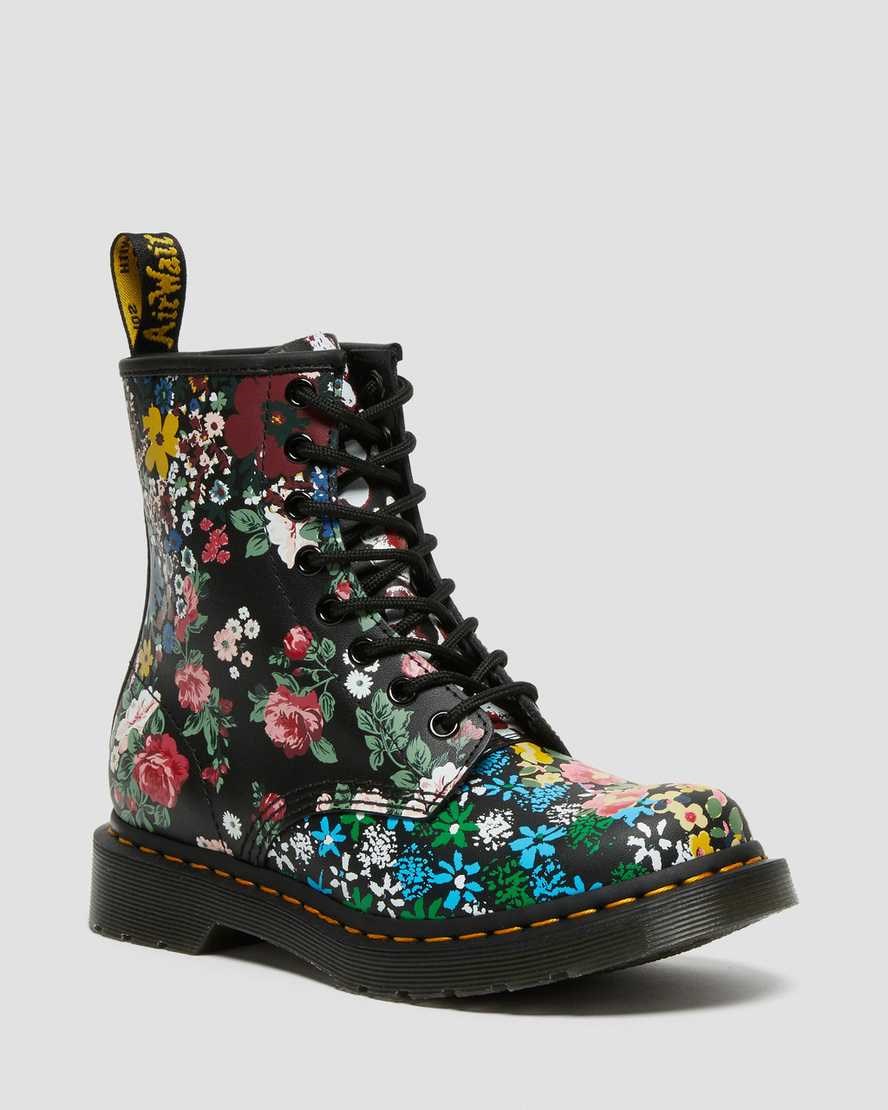 Dr Martens 1460 Pascal Floral Mash Up Leder Stiefeletten Damen Weiß | ATQ-478902