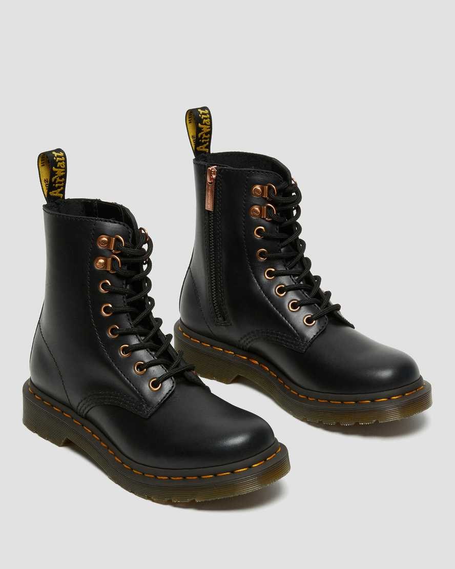 Dr Martens 1460 Pascal Rose Gold Hardware Leder Stiefeletten Damen Schwarz | FZQ-935402