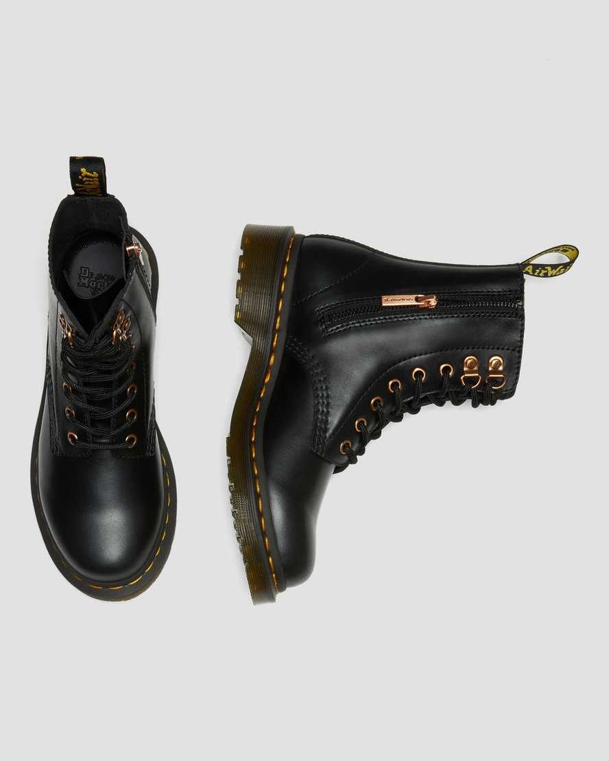 Dr Martens 1460 Pascal Rose Gold Hardware Leder Zip Up Stiefel Damen Schwarz | ZVI-072593