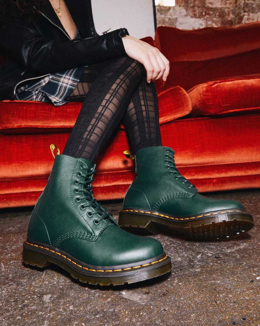 Dr Martens 1460 Pascal Virginia Leder Schnürstiefel Damen Grün | HTM-798064