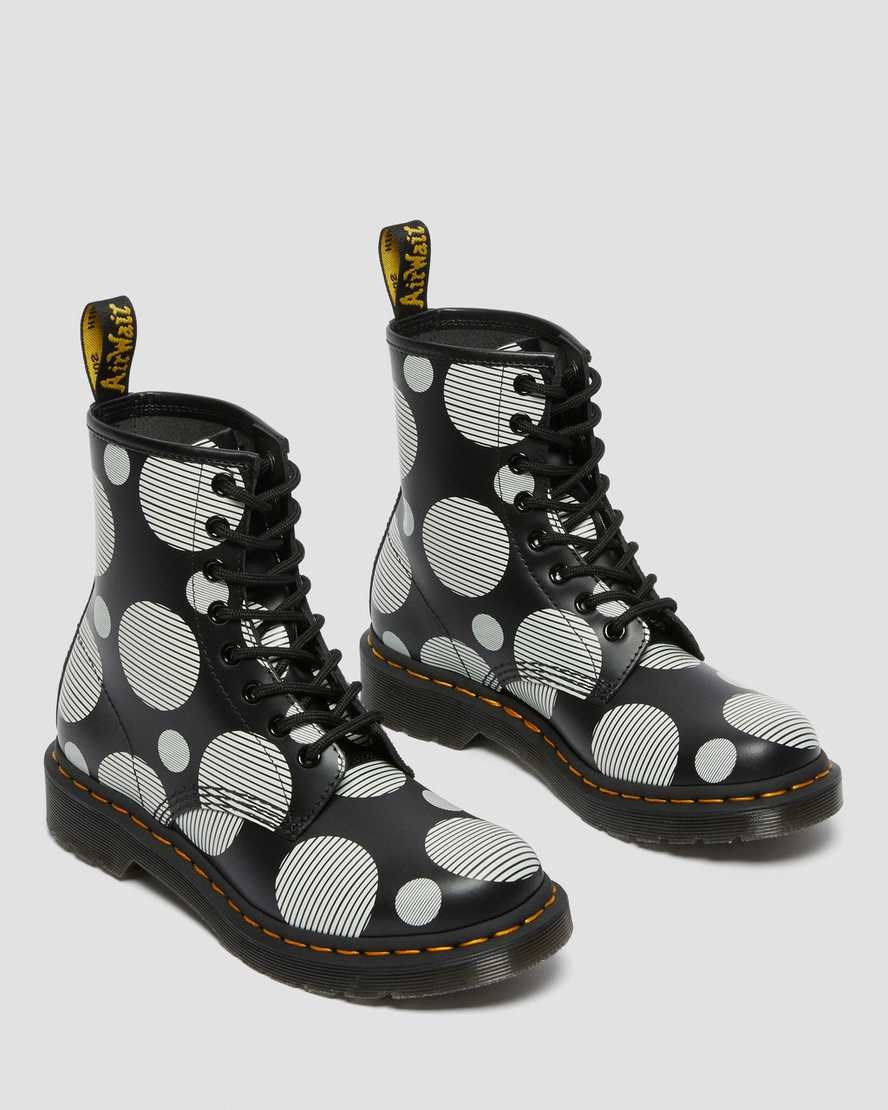 Dr Martens 1460 Polka Dot Smooth Leder Schnürstiefel Damen Schwarz | QOK-397428