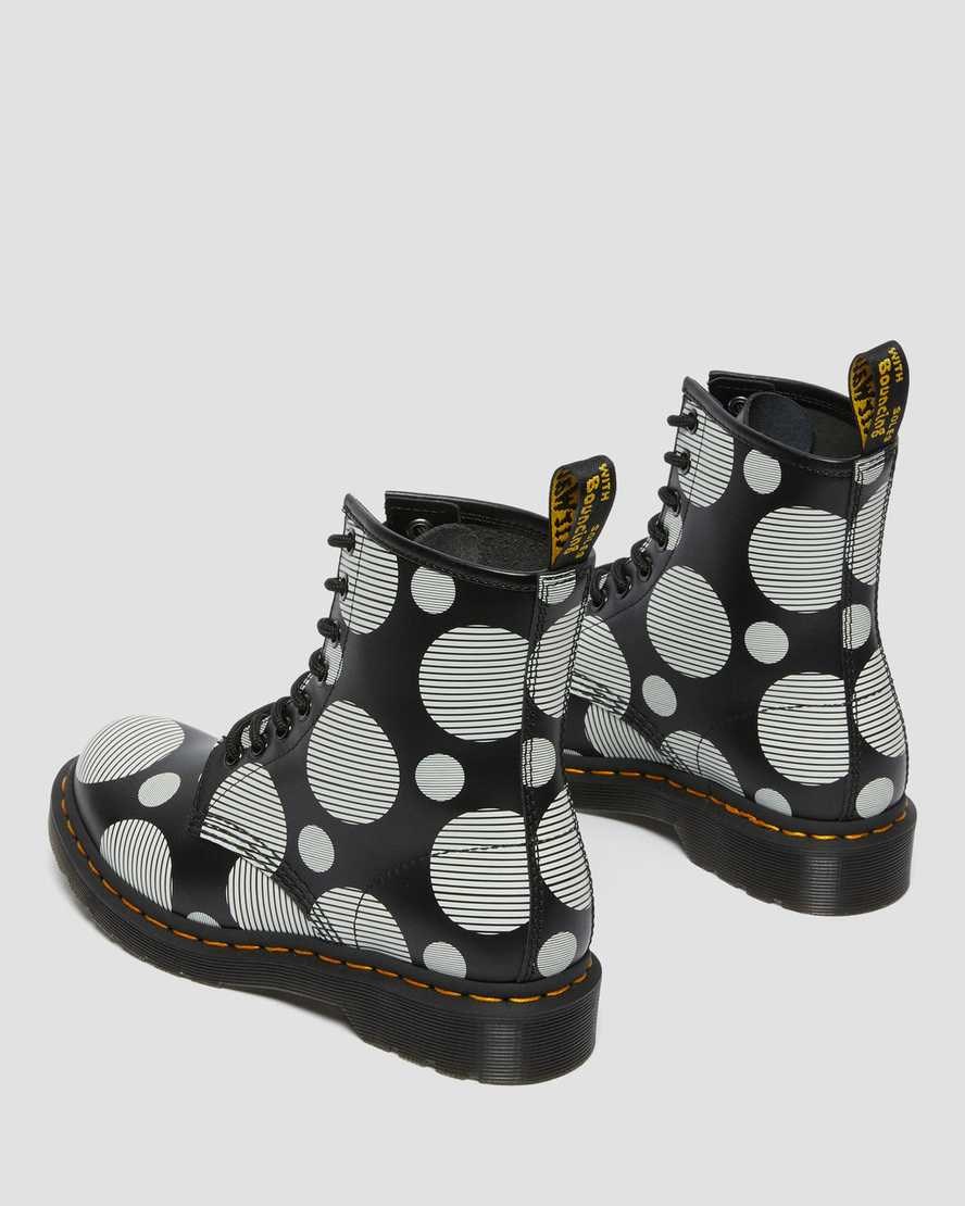 Dr Martens 1460 Polka Dot Smooth Leder Schnürstiefel Damen Schwarz | QOK-397428