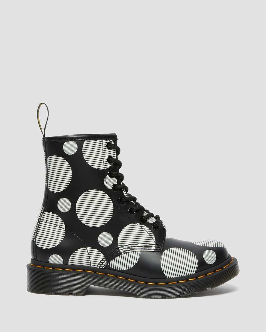 Dr Martens 1460 Polka Dot Smooth Leder Schnürstiefel Damen Schwarz | QOK-397428