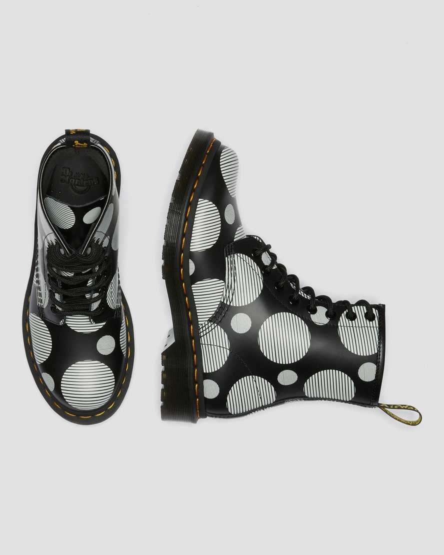 Dr Martens 1460 Polka Dot Smooth Leder Schnürstiefel Damen Schwarz | QOK-397428