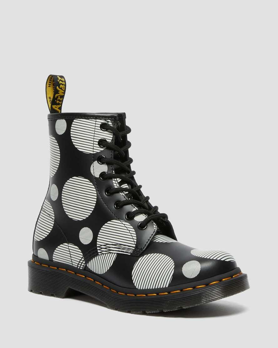 Dr Martens 1460 Polka Dot Smooth Leder Schnürstiefel Damen Schwarz | QOK-397428