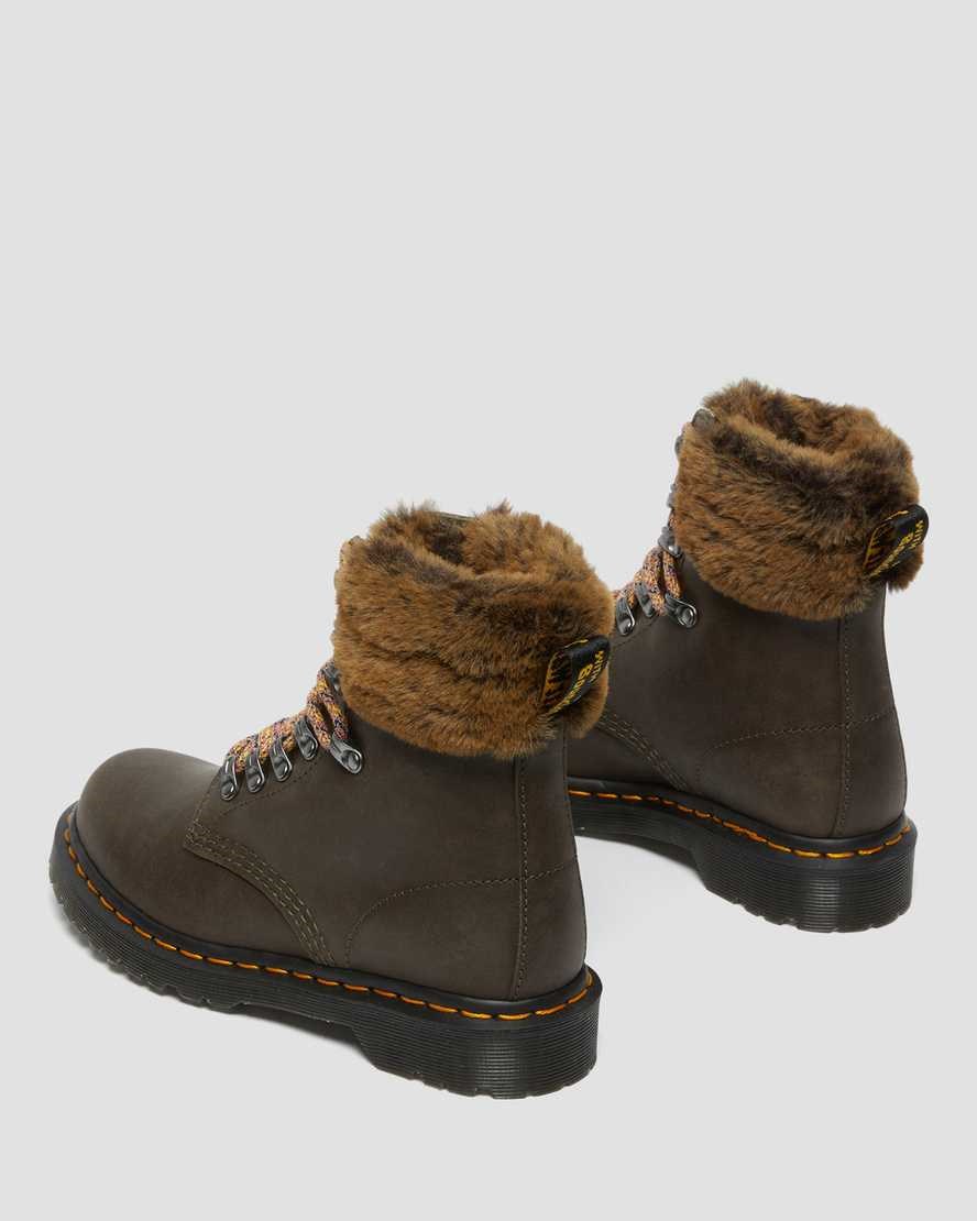 Dr Martens 1460 Serena Collar Faux Fur Gefütterte Stiefeletten Damen Grau | LBD-927136