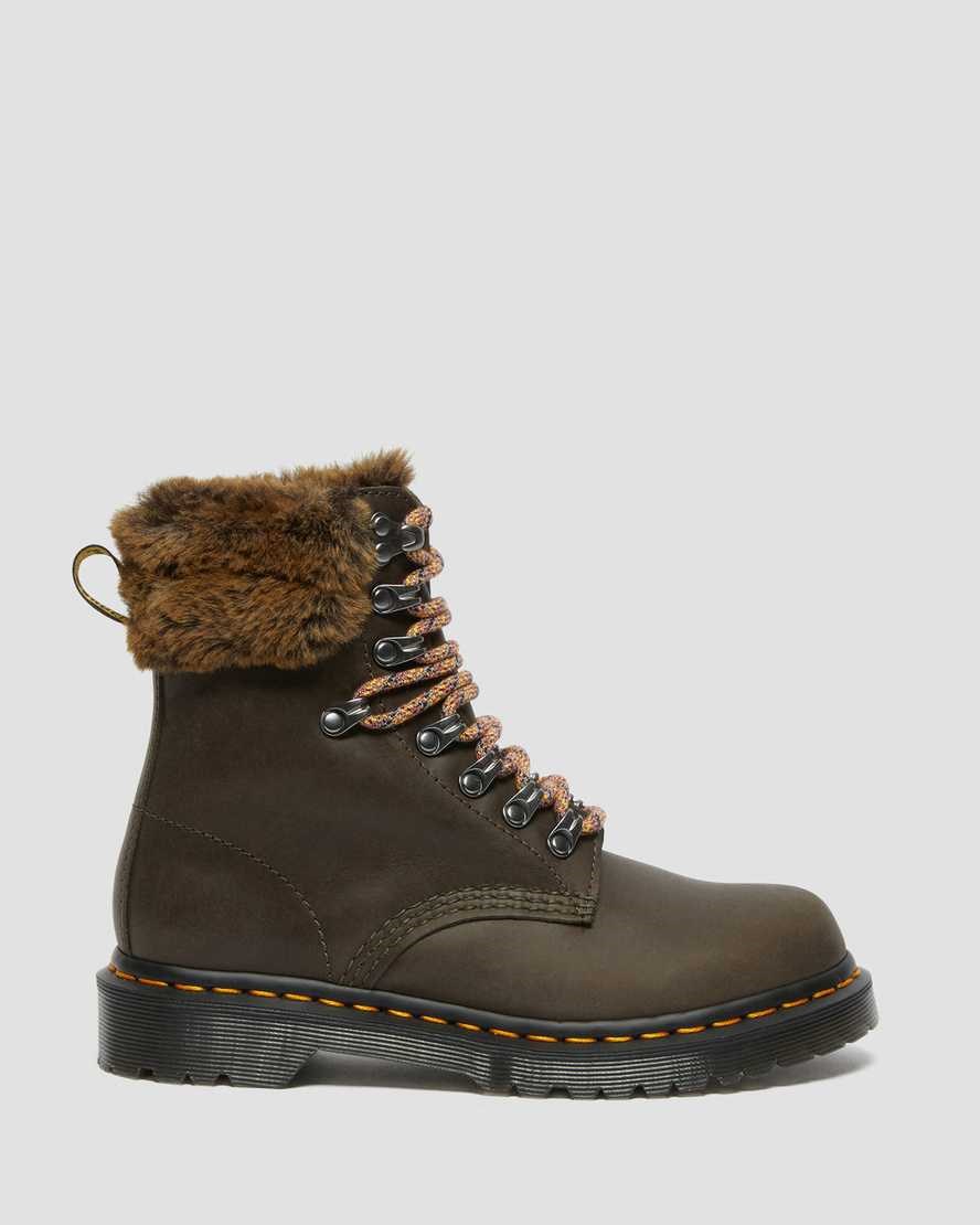 Dr Martens 1460 Serena Collar Faux Fur Gefütterte Stiefeletten Damen Grau | LBD-927136