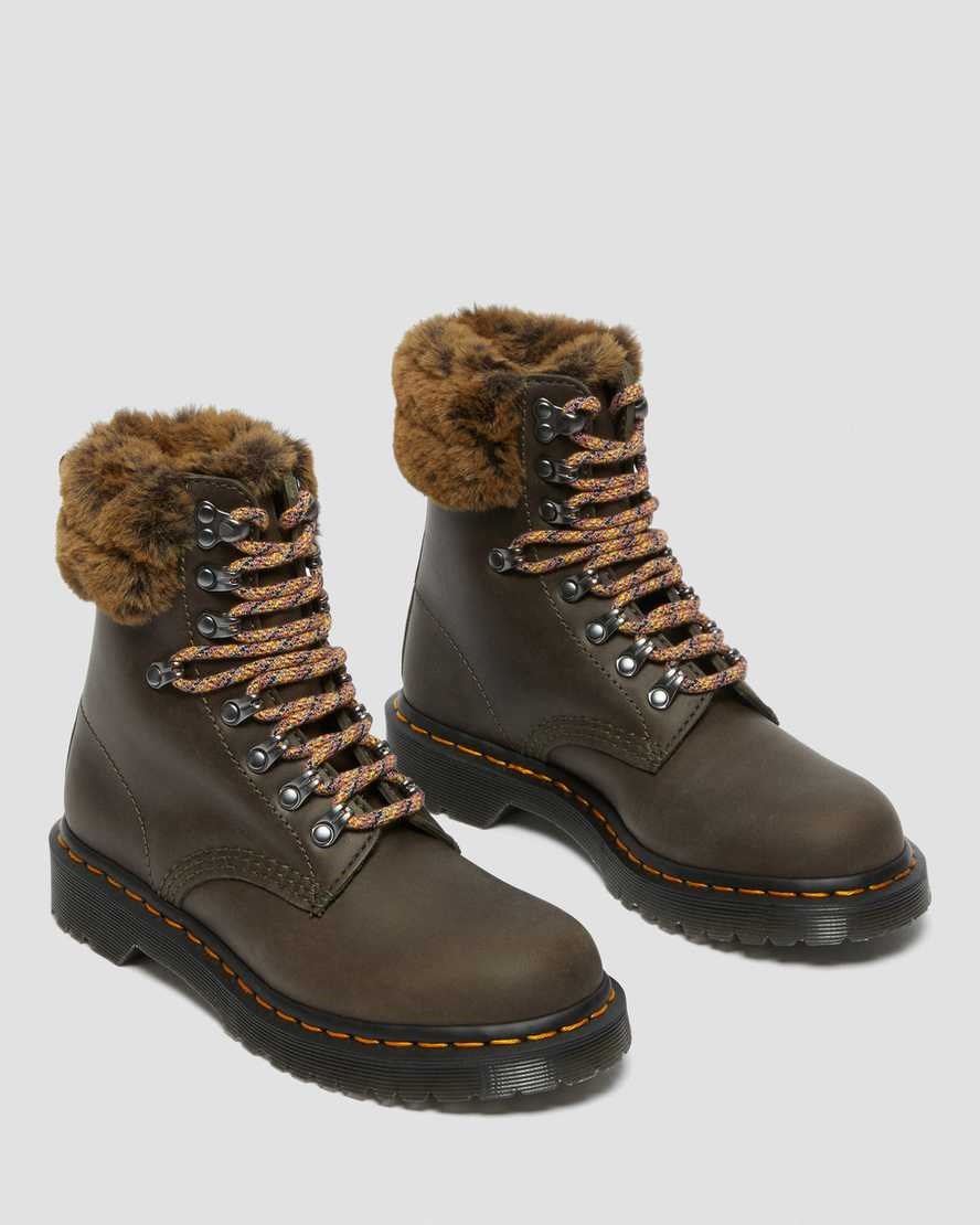 Dr Martens 1460 Serena Collar Faux Fur Gefütterte Stiefeletten Damen Grau | LBD-927136