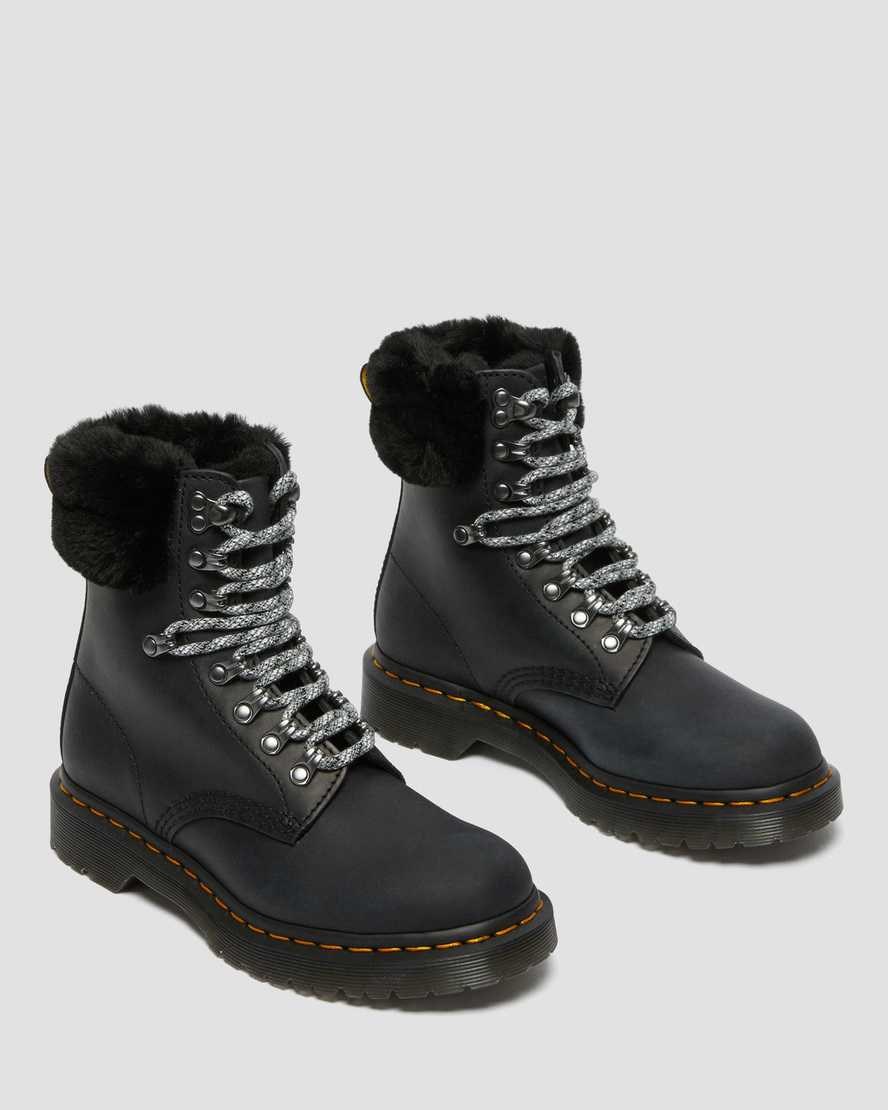 Dr Martens 1460 Serena Collar Faux Fur Gefütterte Stiefeletten Damen Schwarz | ZJH-748263