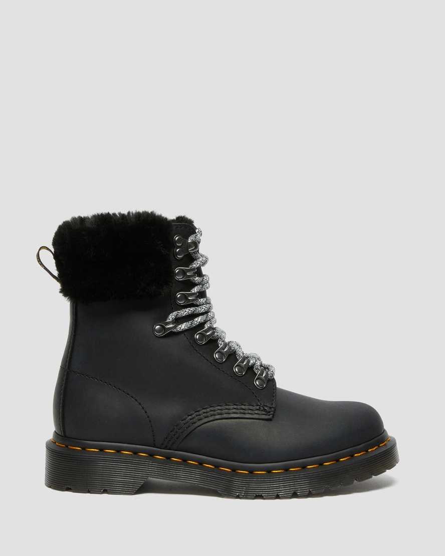 Dr Martens 1460 Serena Collar Faux Fur Gefütterte Stiefeletten Damen Schwarz | ZJH-748263