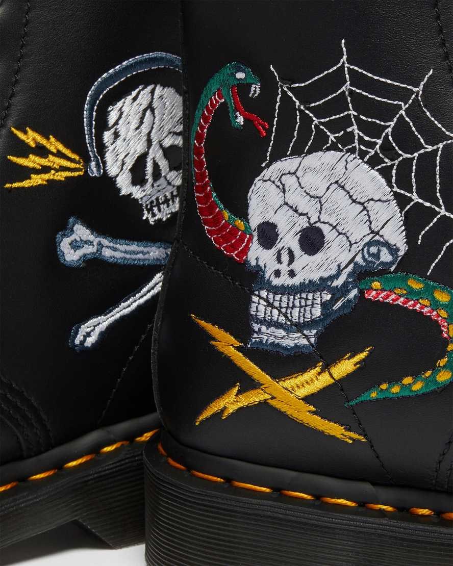 Dr Martens 1460 Souvenir Embroidered Leder Schnürstiefel Damen Schwarz | BSR-210379