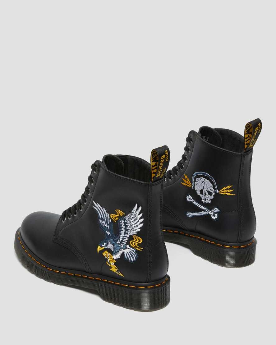 Dr Martens 1460 Souvenir Embroidered Leder Schnürstiefel Damen Schwarz | BSR-210379