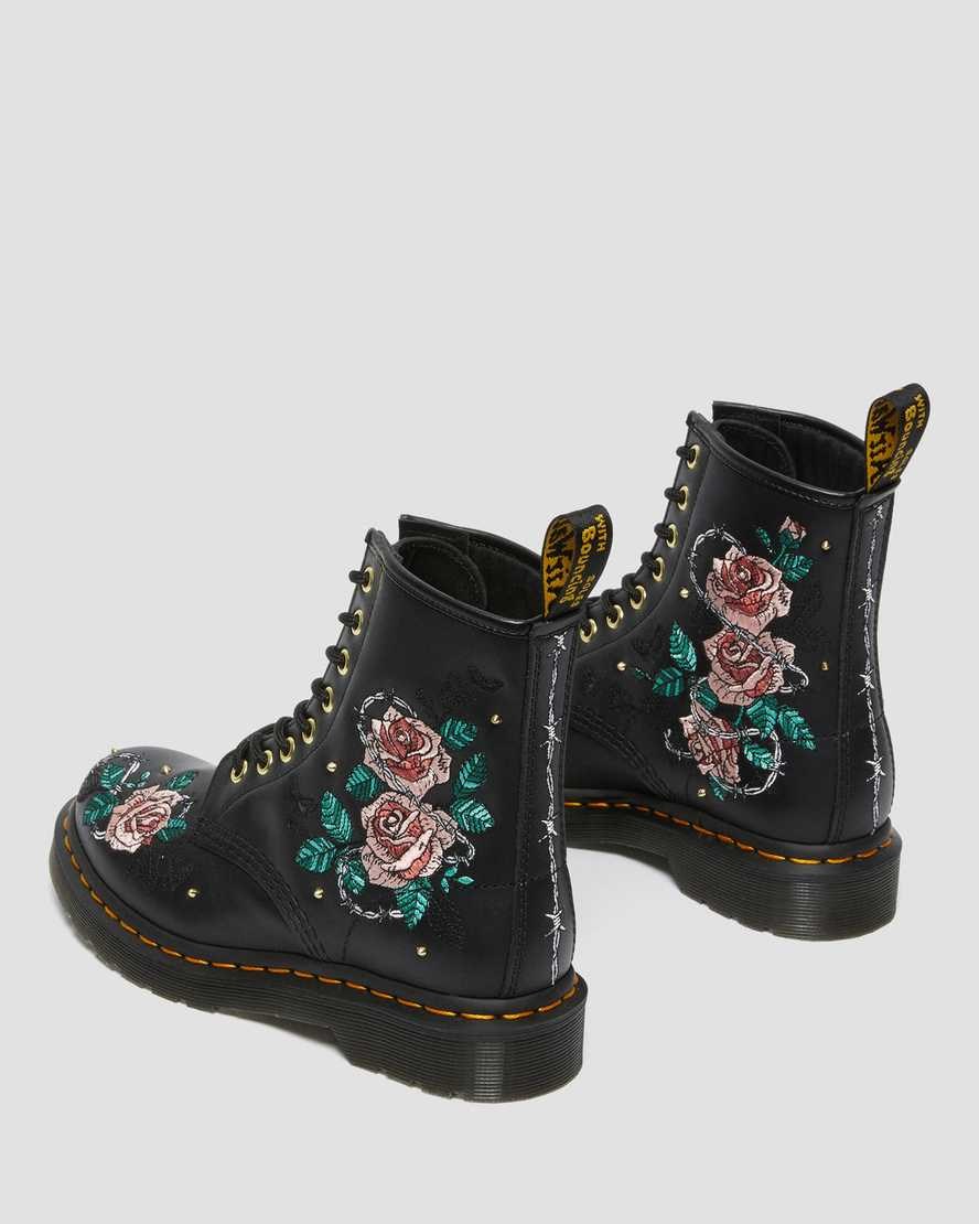 Dr Martens 1460 Vonda Floral Leder Schnürstiefel Damen Schwarz | PGS-651980