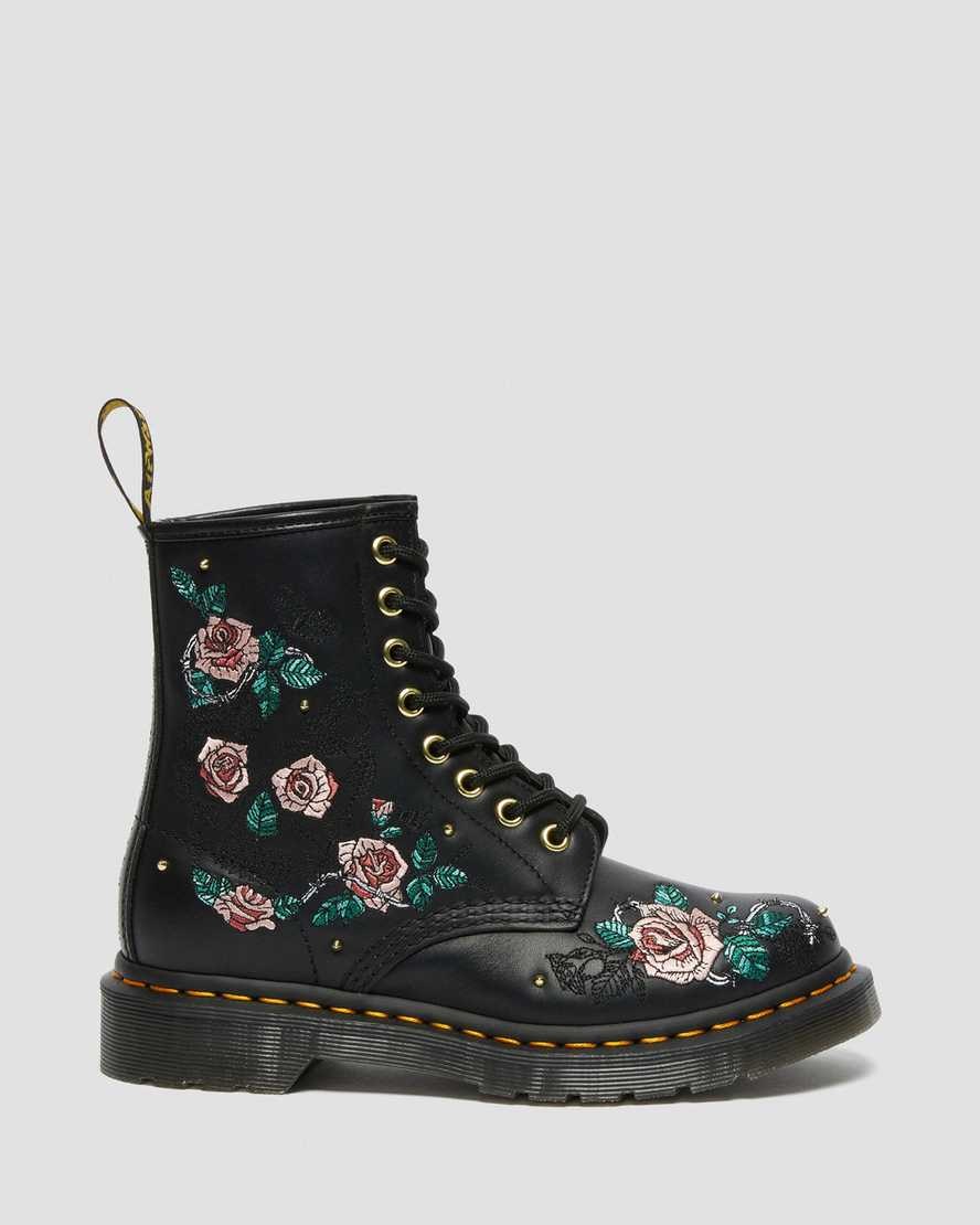 Dr Martens 1460 Vonda Floral Leder Schnürstiefel Damen Schwarz | PGS-651980