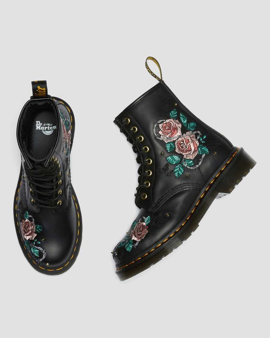 Dr Martens 1460 Vonda Floral Leder Schnürstiefel Damen Schwarz | PGS-651980