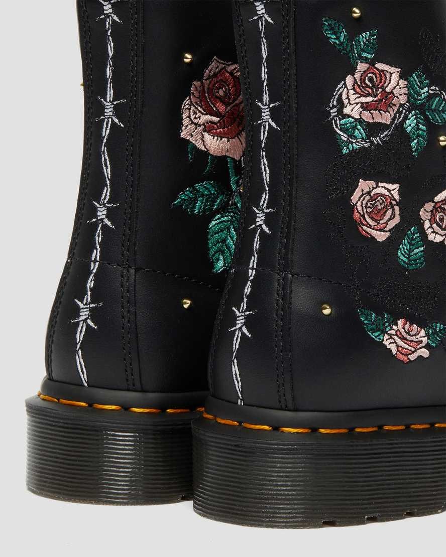 Dr Martens 1460 Vonda Floral Leder Schnürstiefel Damen Schwarz | PGS-651980