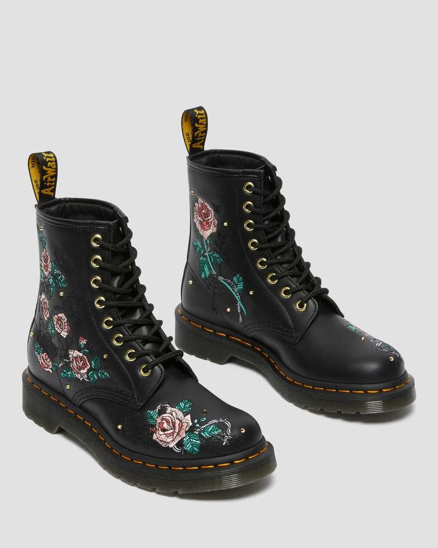 Dr Martens 1460 Vonda Floral Leder Schnürstiefel Damen Schwarz | PGS-651980